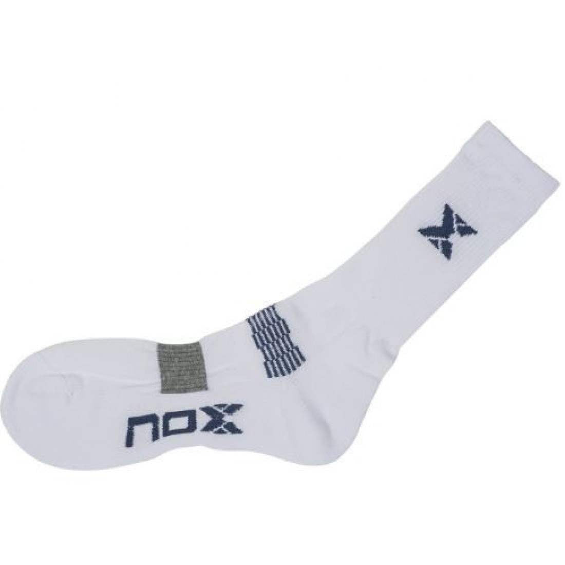 NOX PRO MID LENGTH WHITE WITH BLUE LOGO MEN'S TECHNICAL SOCKS.