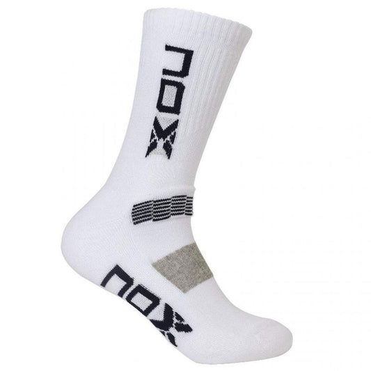 NOX PRO MID LENGTH WHITE WITH BLUE LOGO MEN'S TECHNICAL SOCKS.